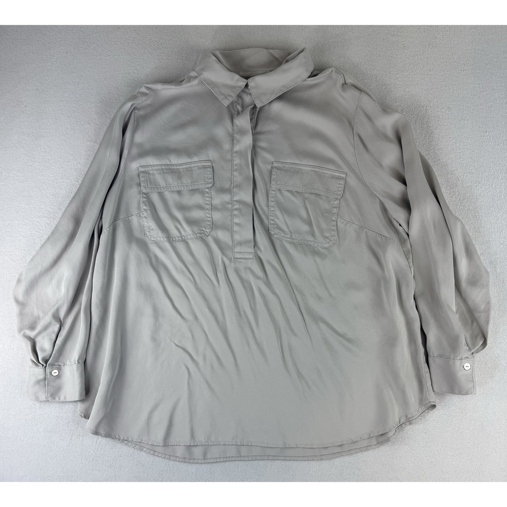 J.Jill Blouse Shirt Women's XL Beige Ivory Soft Smooth Pockets Hidden Buttons